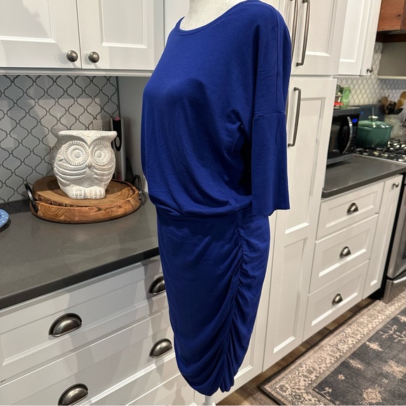 Athleta Womens Solstice Ruched Cowl Neck  Dress Sz M Modal Wool Stretch Sapphire - Picture 2 of 11